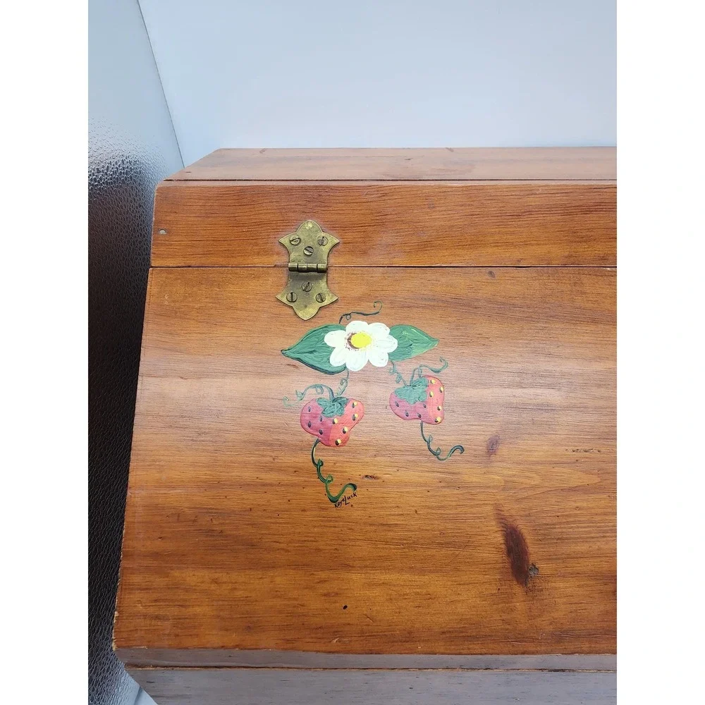 Vintage Bread Box with Hand painted Strawberries